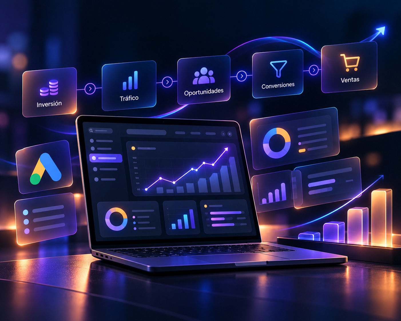 Embudo de marketing digital futurista